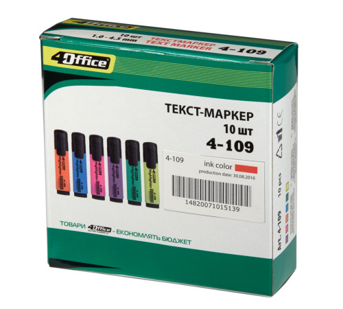 Текст маркер, 1-4,5мм, оранжевый, 4-109, 4Office 10шт