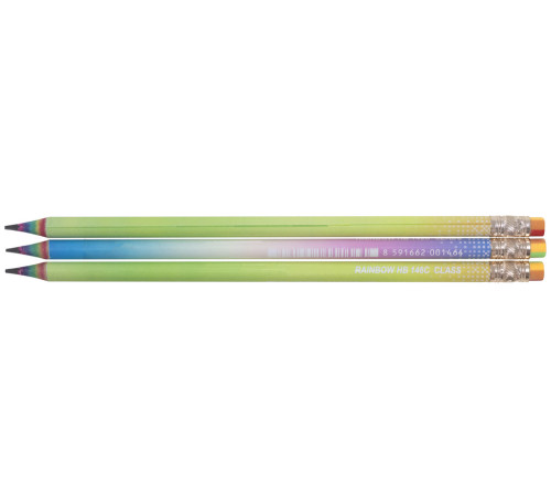 Карандаш графитный, НВ, с ластиком, кругл., RAINBOW, (48шт.в тубе), ассорти, 146C, CLASS