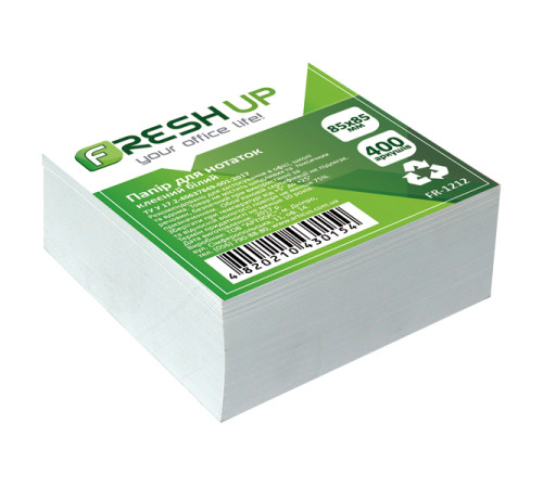 Блок бумаги для заметок 85х85мм., 400 л., клееный, Белый Fresh Up 1212