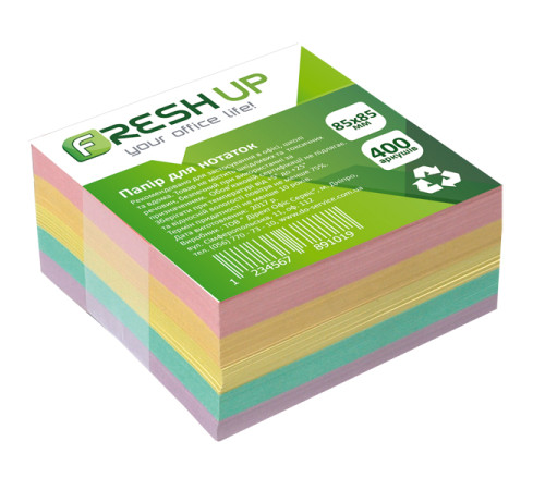 Блок бумаги для заметок 85х85мм., 400 л., клееный, классика Fresh Up 3212