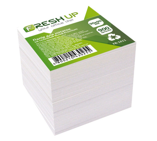Блок бумаги для заметок Fresh Up Premium 90х90х900 листов, не клееный белый,1611