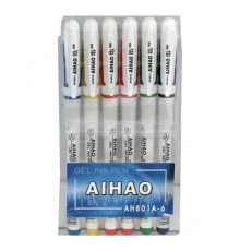 Ручка гелева, набір, 6 кол.,Aihao A801-6 (DM-XK-6), білий корп. Імп													