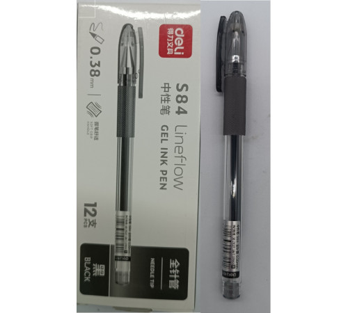 Ручка гелевая Deli EG84-BK черный 0,7мм резин.грипп, антискол. корпус