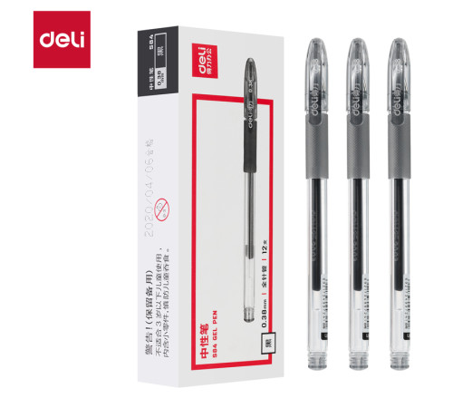 Ручка гел Deli S84 черн.0,35мм резин.грипп, прозрачный корпус
