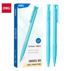 Ручка шарик Deli EQ00330 синяя Daily 0,7 автомат резиновый грипп, синий корпус