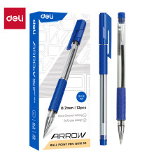 Ручка шарик Deli EQ01630 синяя Arrow 0,7 резиновый грипп, тонированный корпус