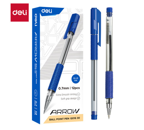 Ручка шарик Deli EQ01630 синяя Arrow 0,7 резиновый грипп, тонированный корпус