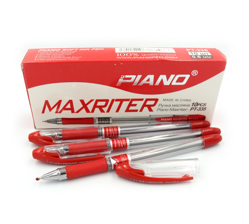 Ручка масляная "Piano" "Maxriter" 0,6мм, красная, грипп, 10шт./этик. PТ-335
