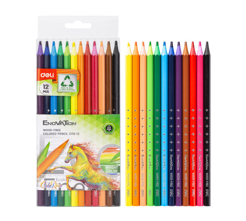 Карандаши цветные Deli EC110-12 12цв Enovation шестигр пластик корпус, пет-бокс