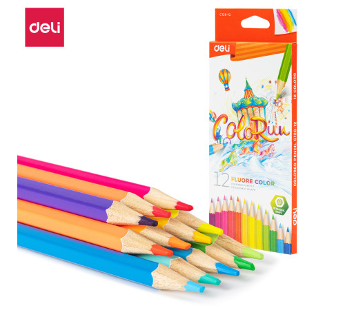 Карандаши цветные Deli EC128-12 12цв Color run неон