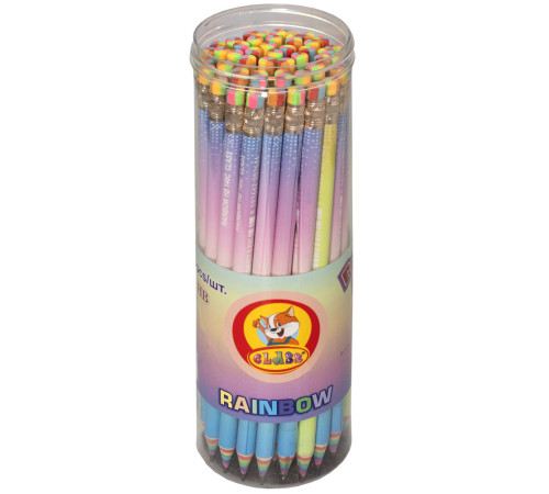 Карандаш графитный, НВ, с ластиком, кругл., RAINBOW, (48шт.в тубе), ассорти, 146C, CLASS