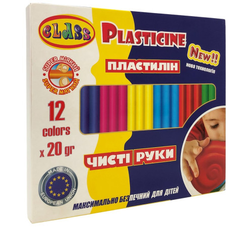 Пластилин "Чистые руки MAXI" 12цв.*20гр, ECO, 7646С, CLASS