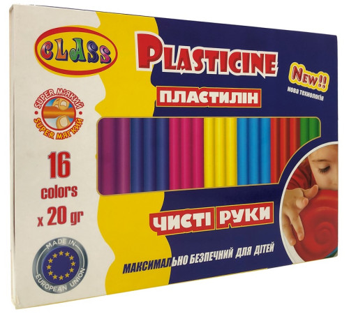 Пластилин "Чистые руки MAXI" 16цв.*20гр, ECO, 7647С, CLASS