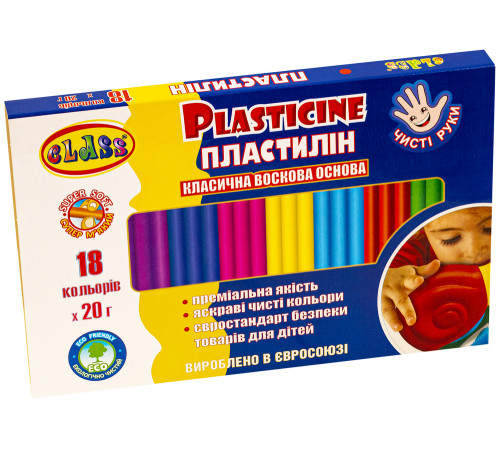 Пластилин "Чистые руки MAXI" 18цв.*20гр, ECO, 7660С, CLASS