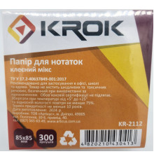 Блок бумаги для заметок 85х85мм 300 л клееный микс, Krok 2112