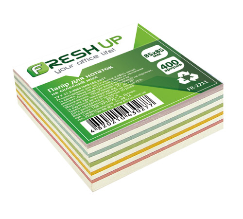 Блок бумаги для заметок 85х85мм 400 арк не клееный, микс Fresh Up 2211