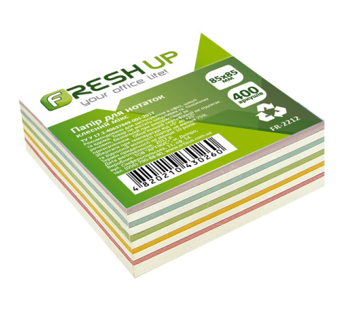 Блок бумаги для заметок 85х85мм 400 л клееный микс Fresh Up 2212